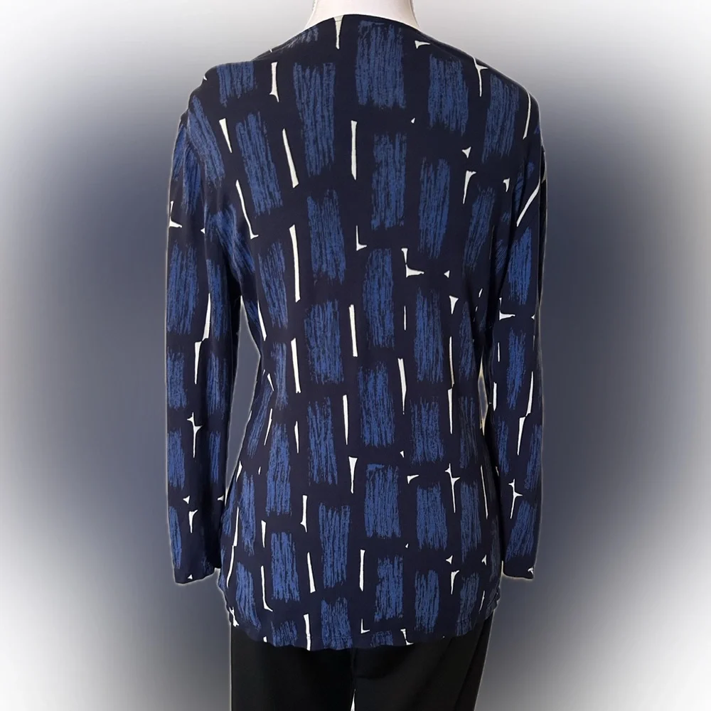 Ann Taylor Elegant Blue Patterned Jersey Knit Blouse with Peplum Gather Waist - Picture 4 of 12